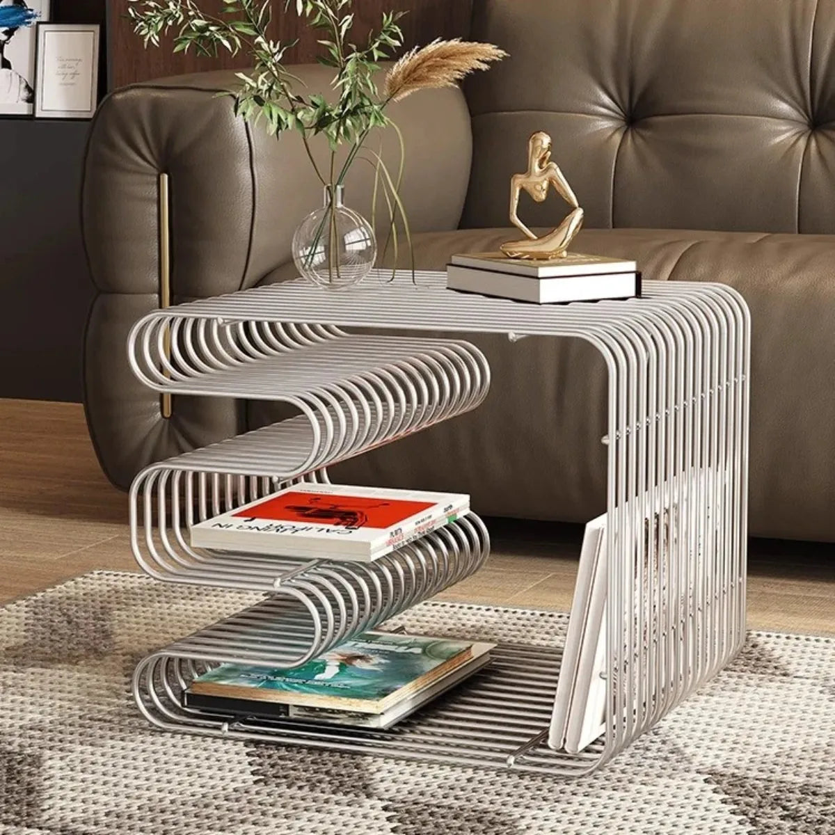 Modern Minimalist Metal Shelf - Versatile Wall/Floor Organizer for Coffee Table, Sofa Side or Bedside Storage