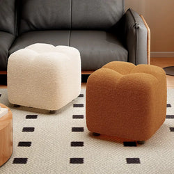 Lambs Wool Small Pouf Stool - Plush Sitting Cushion for Sofa, Living Room & Entryway, Soft Footrest & Shoe Changing Stool