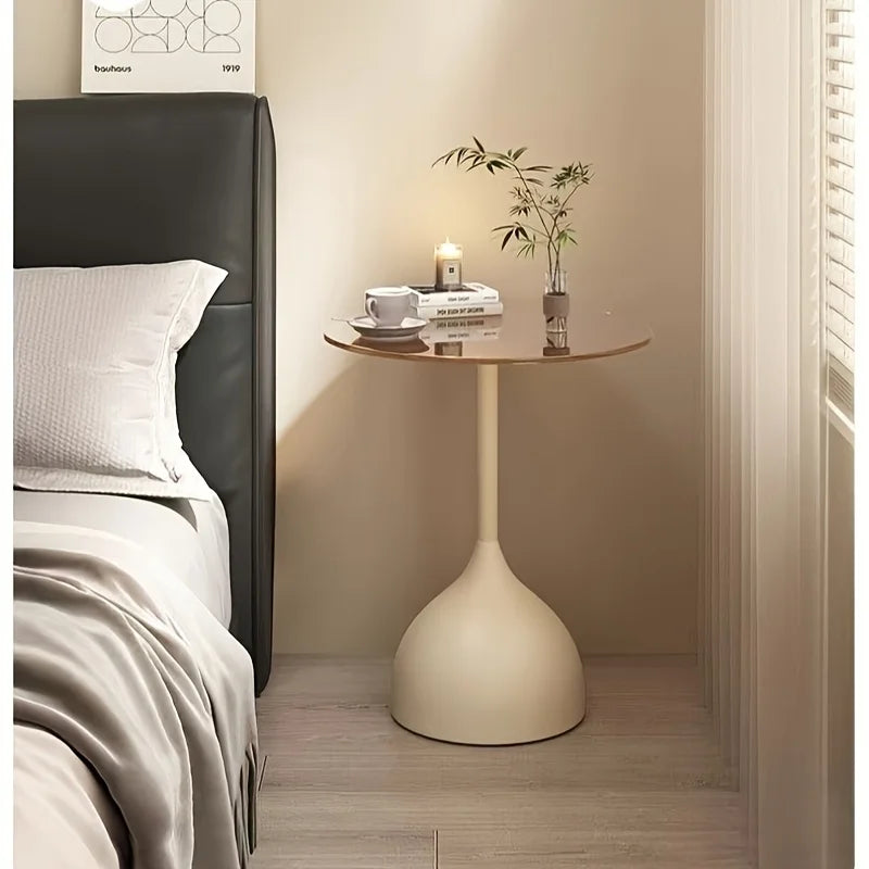 Modern Round Side Table with Tempered Glass Top and Metal Frame - Small Accent Table for Living Room or Bedroom