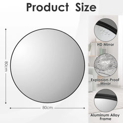 Round Bathroom Mirror 60 x 60 / 80 x 80 cm, Wall Mirror with Black Brushed Metal Frame for Bathroom, Bedroom and Entryway Wall Decor