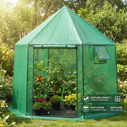 Foldable Mini Greenhouse 198 x 172 x 190 cm, with Zipper Door, Double Mesh Windows, Wind Ropes and Pegs, for Outdoor Garden Plants and Growing