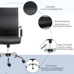 Office Chair, Ergonomic Executive Chair with Rocking Function, Height Adjustable, Upholstered with Faux Leather and Foam, Black