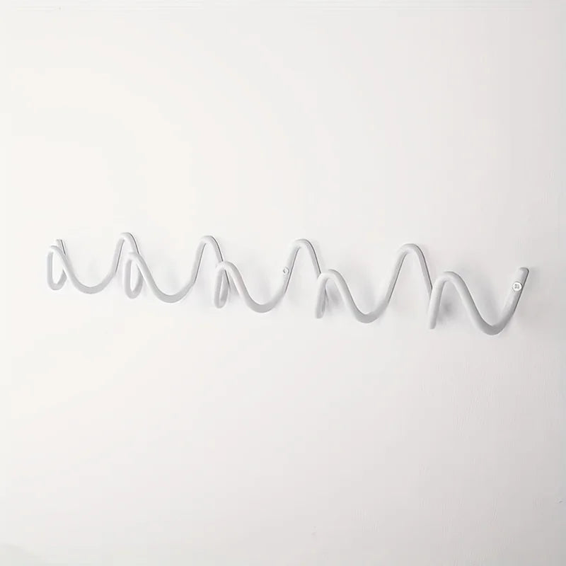 Wave-Shaped Metal Wall Hook, Silver/Black, Creative Coat Rack for Home, Hotel and Entrance Halls