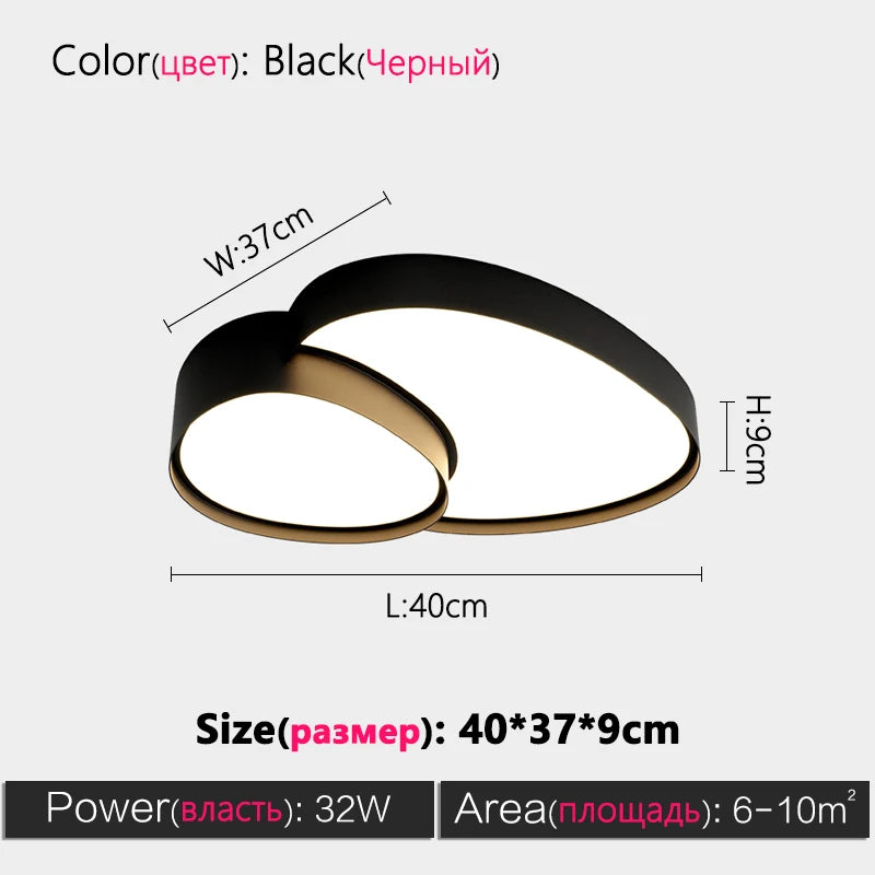 Living Room Ceiling Light, Bedroom and Dining Room Lamp, Simple Scandinavian Modern Black and White LED Home Decorative Light