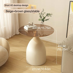 Modern Round Side Table with Tempered Glass Top and Metal Frame - Small Accent Table for Living Room or Bedroom