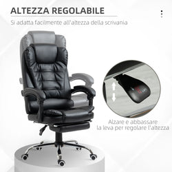 Adjustable Office Chair with Footrest, Height Adjustable, Comfortable Seating, 64.5 x 69 x 109-117 cm, Black