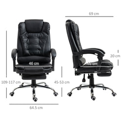 Adjustable Office Chair with Footrest, Height Adjustable, Comfortable Seating, 64.5 x 69 x 109-117 cm, Black