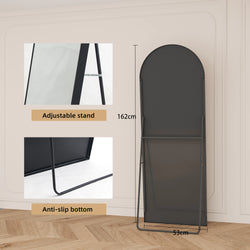 Anajqaqia Full-Length Tempered Glass Mirror, Curved Aluminum Frame, 162 x 53 cm, Adjustable Stand, Gold/Black