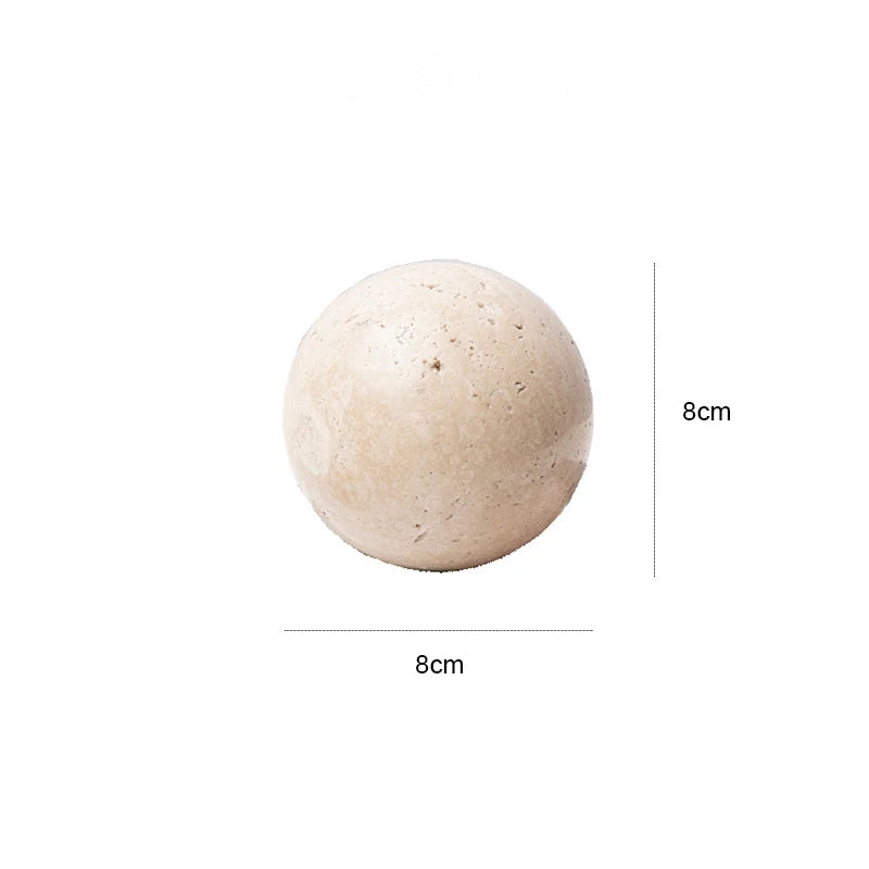 Natural Marble Stone Ball Decor for Table and Shelf Vintage Travertine Sphere Sculpture for Home Decoration
