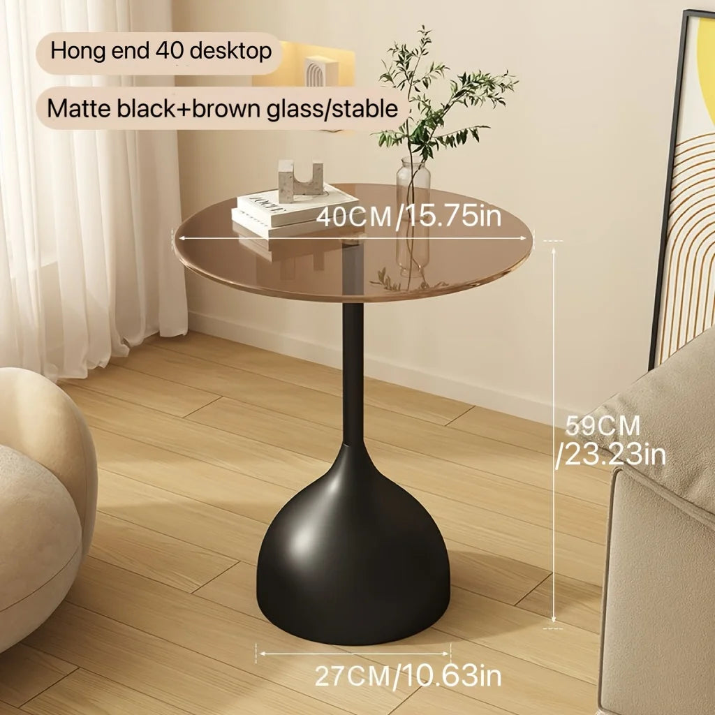 Modern Round Side Table with Tempered Glass Top and Metal Frame - Small Accent Table for Living Room or Bedroom