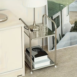 Modern Stainless Steel Side Table, Silver-Colored Bedside Table, Storage Shelf for Sofas and Kitchens, Practical Storage Unit
