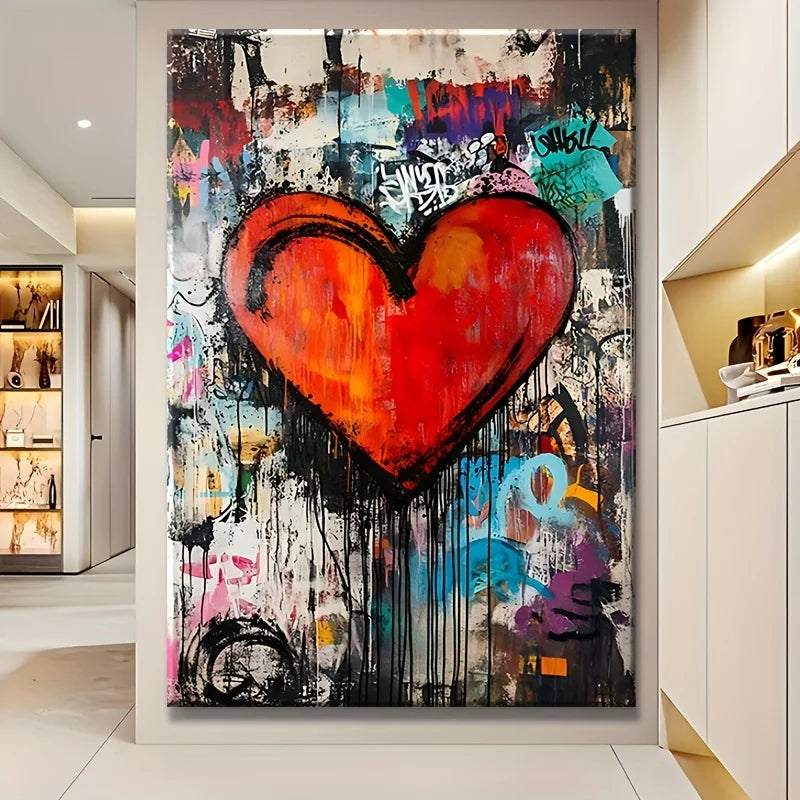 Colorful Graffiti Heart Poster and Prints Graffiti Art Canvas Painting  Wall Art Picture for Living Room Home Decor No Frame