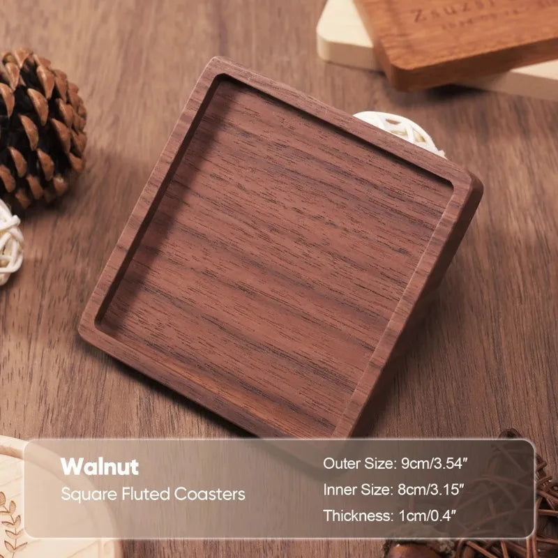 Solid Walnut Wood Coaster Round Square Beech Wood Cup Mat Durable Heat Resistant Tea Coffee Cup Pad Placemats 8.8cm/3.46in