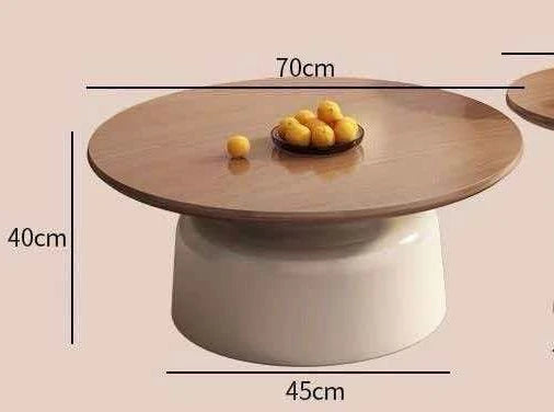 Modern Minimalist Nested Coffee Table， Wooden Top with Creamy Base, Round Accent Table for Living Room Home Decor
