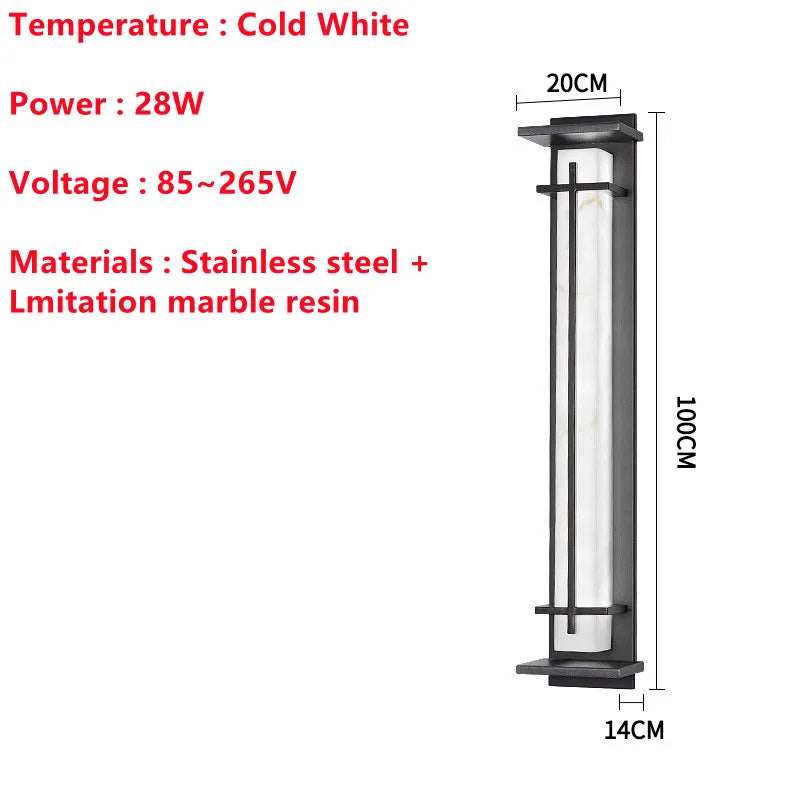 Modern Stainless Steel LED Wall Lamp, Waterproof IP65, 85-265V, Simulated Marble Porch Lamp for Outdoor Street, Path and Sconce Lighting
