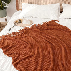 1pc Morandi Orange Tassel Knitted Blanket, Soft Warm Throw Blanket Nap Blanket for Couch Sofa Camping Travelling