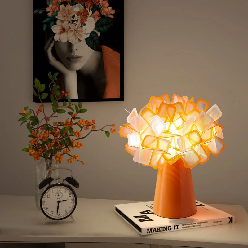 Nordic Flower Art Iron PVC Multiple Colors LED Decoration Table Lamp Desk Light For Living Room Bedroom Study Lighting Fixtures