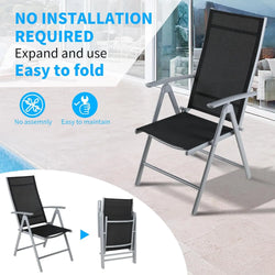2-Piece Foldable Patio Armchairs, Folding Dining Chairs, Aluminum, Padded Adjustable High Backrest, Lightweight Garden Chair, Load 120 kg