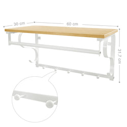 Vasagle Wall Coat Rack, Wall Shelf with 5 Hooks, 60 x 30 x 31.7 cm (L x W x H)