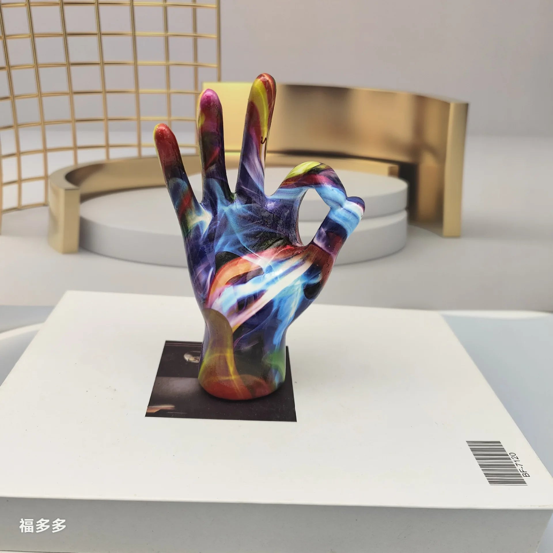 Graffiti Hand Gesture Statue Modern Art Colorful Hand Resin Figurine Finger Model for Home Desktop Office Decor