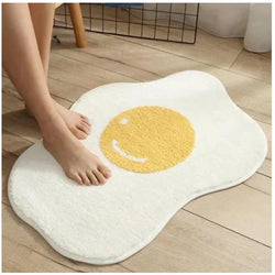 VIKAMA Fun Fried-Egg-Shaped Rug, Soft and Skin-Friendly Home Decor Rug for Living Room, Bedroom and Bedside Area