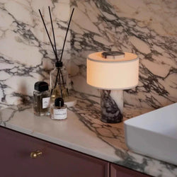 Luxury Beside Lamp Natural Marble Table Lamp Fabric Lampshade Yellow Stone Desk Lamp Living Room Bedroom