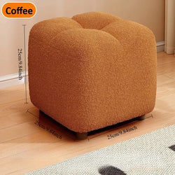 Lambs Wool Small Pouf Stool - Plush Sitting Cushion for Sofa, Living Room & Entryway, Soft Footrest & Shoe Changing Stool