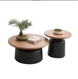 Round Scandinavian-Style Coffee Table Set, Creative Modern Wooden Top and Side Tables with White Base for the Living Room
