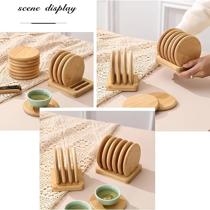 Bamboo Base Coaster Set Simple Creative Cup Holder Round Water Cup Insulation Pad Bamboo Tea Cup Holder Display Rack Accessories