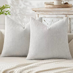 2Pcs Chenille Knitted Throw Pillow Covers Cross-Stitch Design Simple Solid Color Sofa Cushion Cover A Set Includes 2 Pillowcases