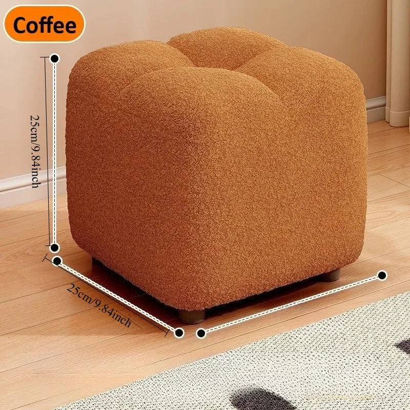 Lambs Wool Small Pouf Stool - Plush Sitting Cushion for Sofa, Living Room & Entryway, Soft Footrest & Shoe Changing Stool
