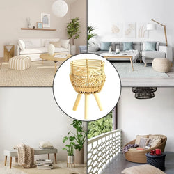 Woven Flower Pot, Faux Rattan Plant Stand, Tall Living Room Floor Shelf, Balcony Bamboo Woven Flower Basket Planter