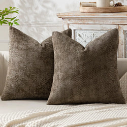 2Pcs Chenille Knitted Throw Pillow Covers Cross-Stitch Design Simple Solid Color Sofa Cushion Cover A Set Includes 2 Pillowcases