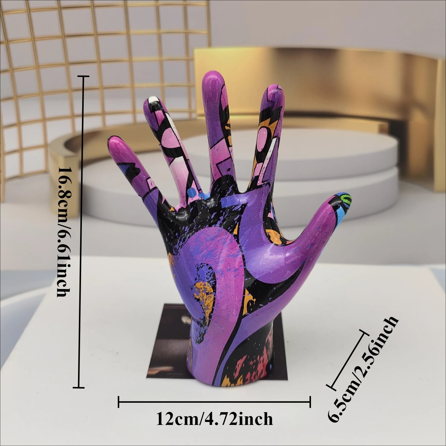 Graffiti Hand Gesture Statue Modern Art Colorful Hand Resin Figurine Finger Model for Home Desktop Office Decor