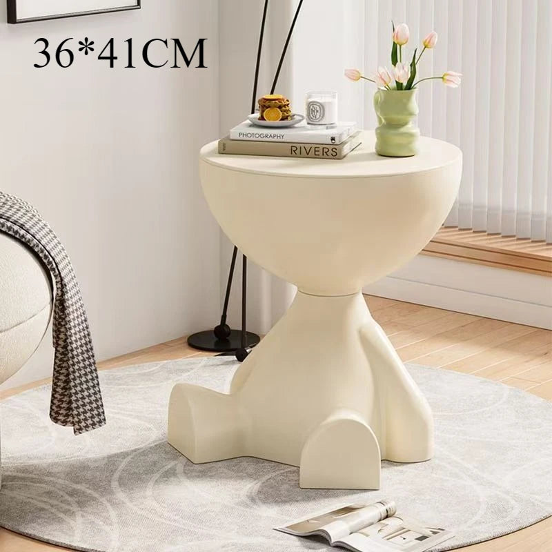 Cream-Colored Trendy Living Room Small Coffee Table, Creative Simple Plastic-Edge INS-Style Bedroom Corner Table