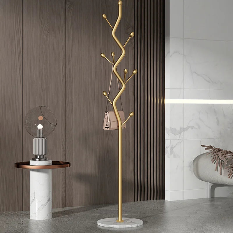 Modern metal vertical coat rack - with marble base | Exquisite and simple design, freestanding hall hat and coat rack