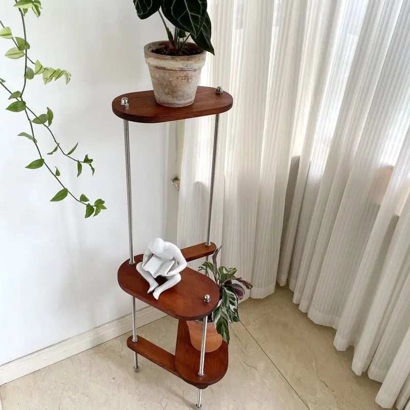 Modern Solid Wood Furniture Plant Stand Adjustable Shelf for Living   Heavy Duty Geometric Design Home Decor