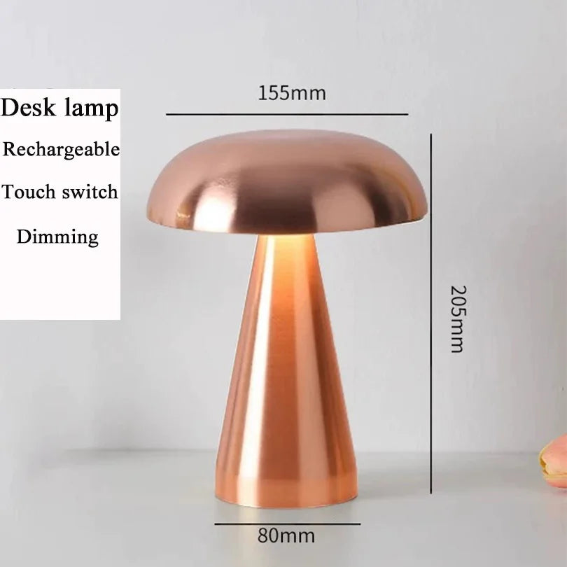 LED Table Lamp, Retro Mushroom Touch-Sensor Bedside Lamp, Rechargeable Reading Light for Bedroom, Restaurant and Bar Decor Lighting