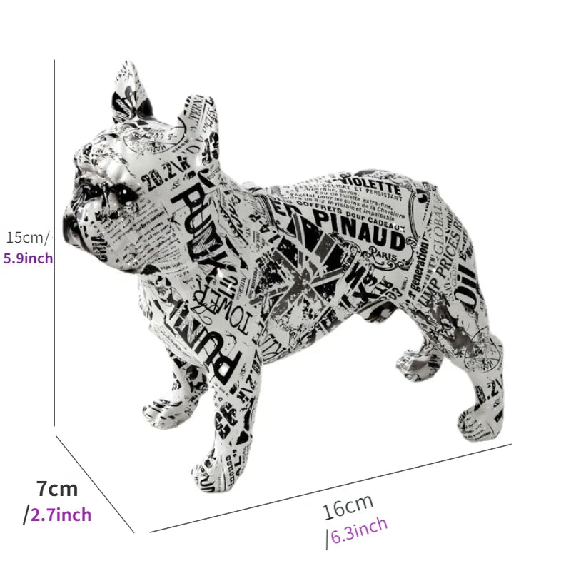Colorful Standing French Bulldog Resin Statue Decoration, Pet Dog DIY Graffiti Crafts, Desktop Animal Statue Ornament.