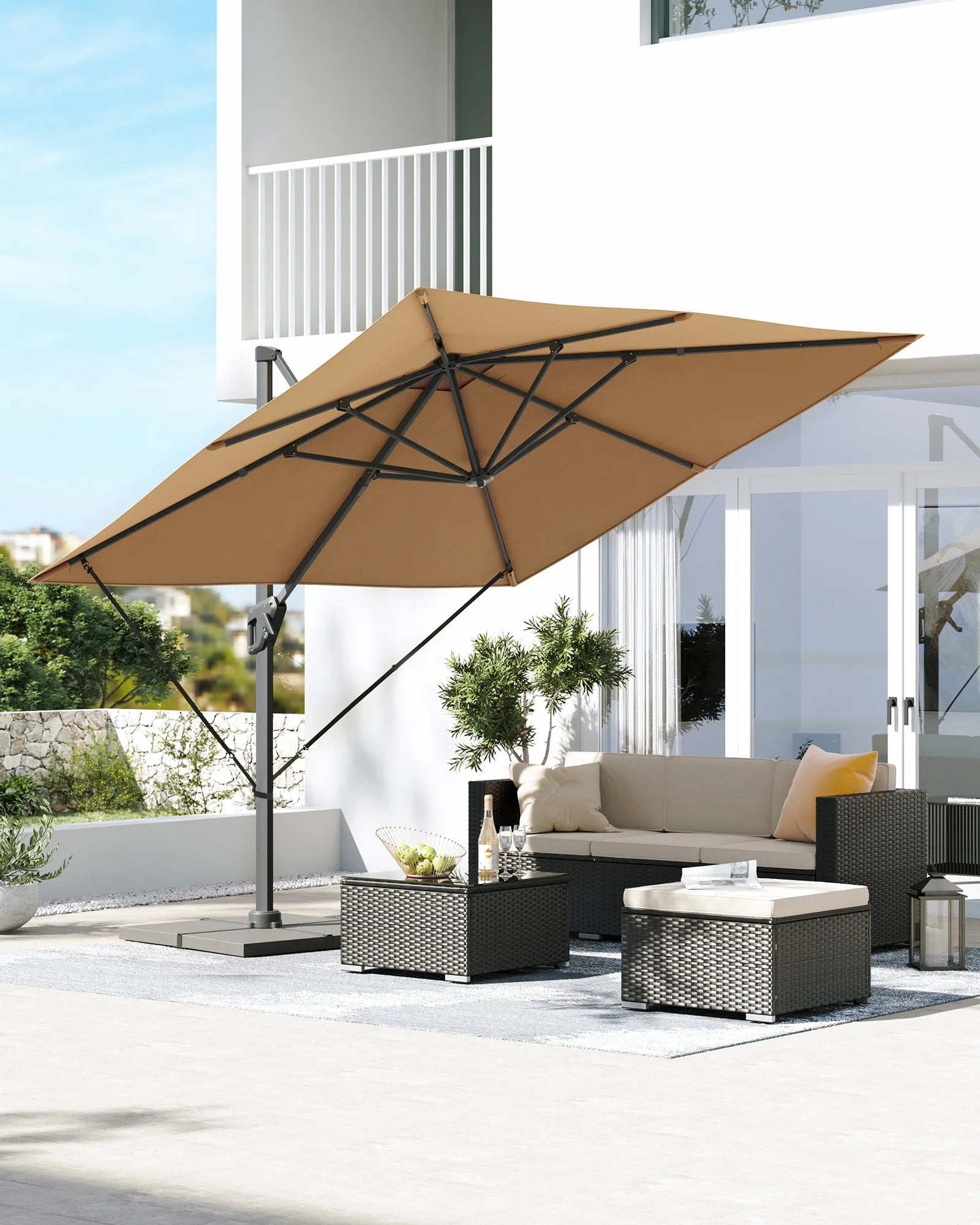 SONGMICS Parasol, 290 x 290 cm, UPF 50+, 360°, with Stand and Fastening Straps