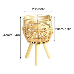 Woven Flower Pot, Faux Rattan Plant Stand, Tall Living Room Floor Shelf, Balcony Bamboo Woven Flower Basket Planter