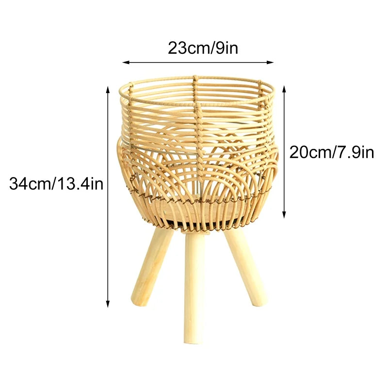 Woven Flower Pot, Faux Rattan Plant Stand, Tall Living Room Floor Shelf, Balcony Bamboo Woven Flower Basket Planter