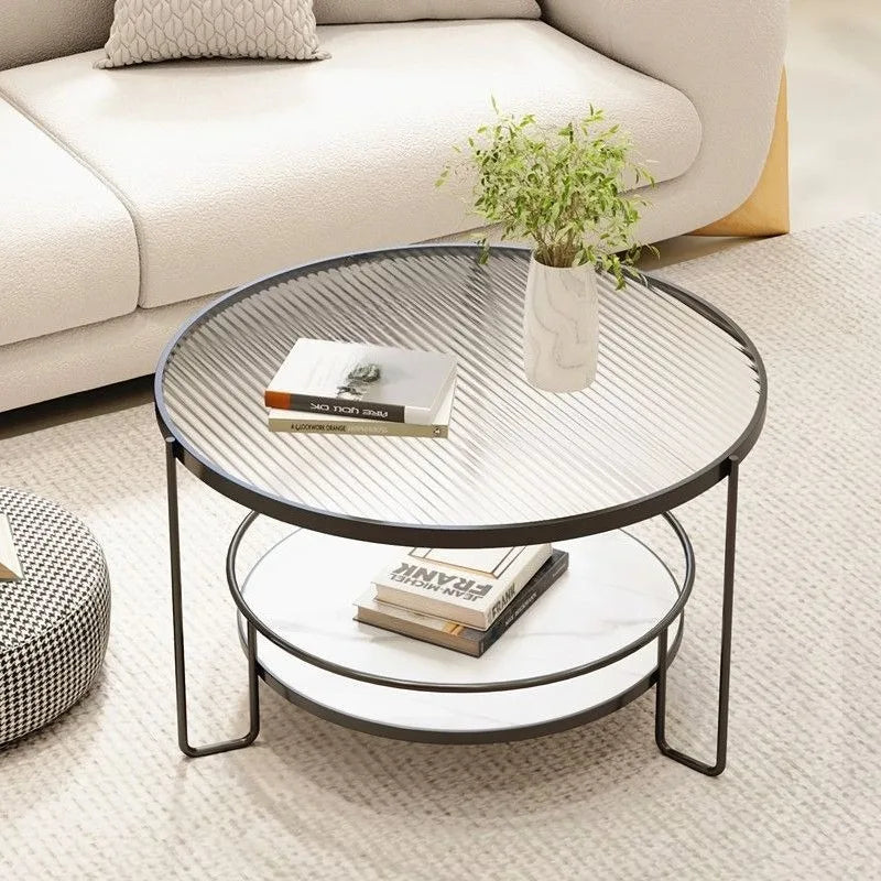 Changhong Tempered Glass Coffee Table, Round Minimalist Mini Table for Small Apartments and Living Rooms