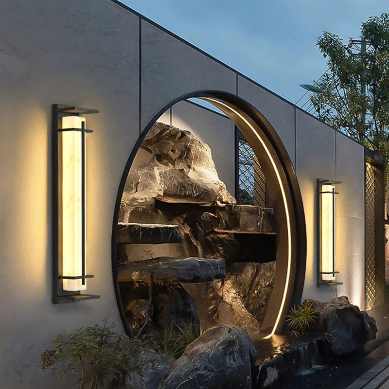 Modern Stainless Steel LED Wall Lamp, Waterproof IP65, 85-265V, Simulated Marble Porch Lamp for Outdoor Street, Path and Sconce Lighting