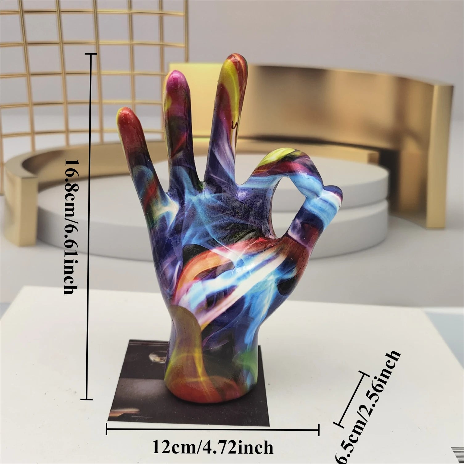 Graffiti Hand Gesture Statue Modern Art Colorful Hand Resin Figurine Finger Model for Home Desktop Office Decor