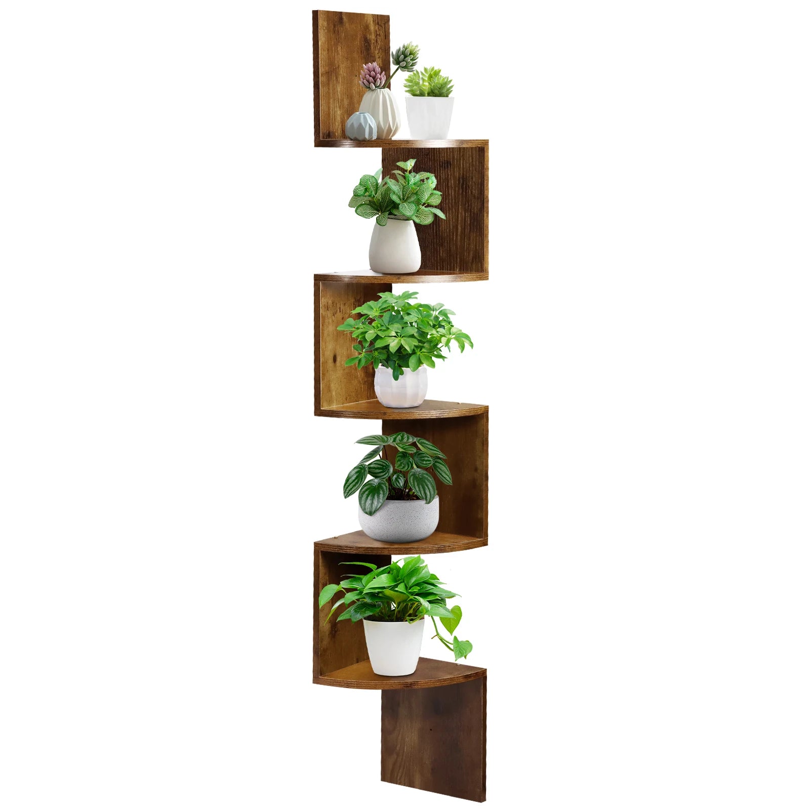 5-Tier Corner Shelf, Wall-Mounted Floating Shelves, Space-Saving Storage for Bedroom, Living Room, Bathroom and Home Office