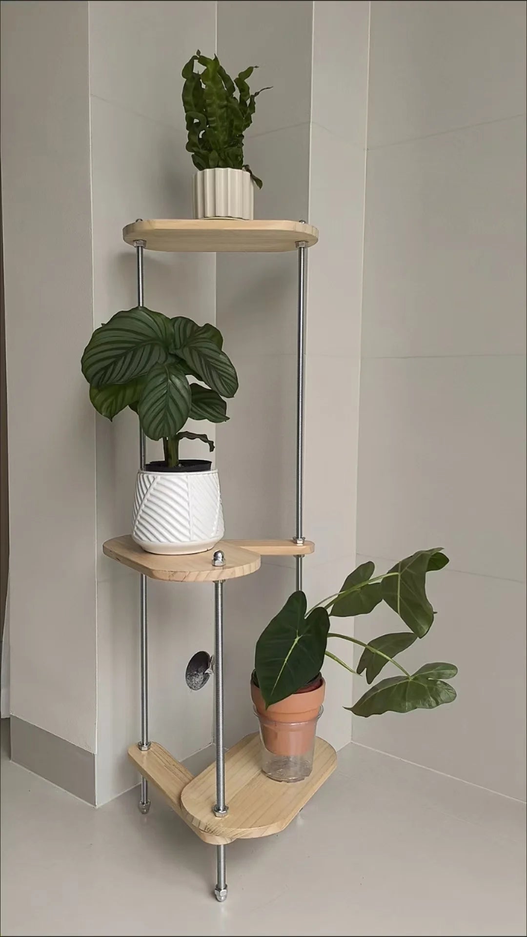 Modern Solid Wood Furniture Plant Stand Adjustable Shelf for Living   Heavy Duty Geometric Design Home Decor