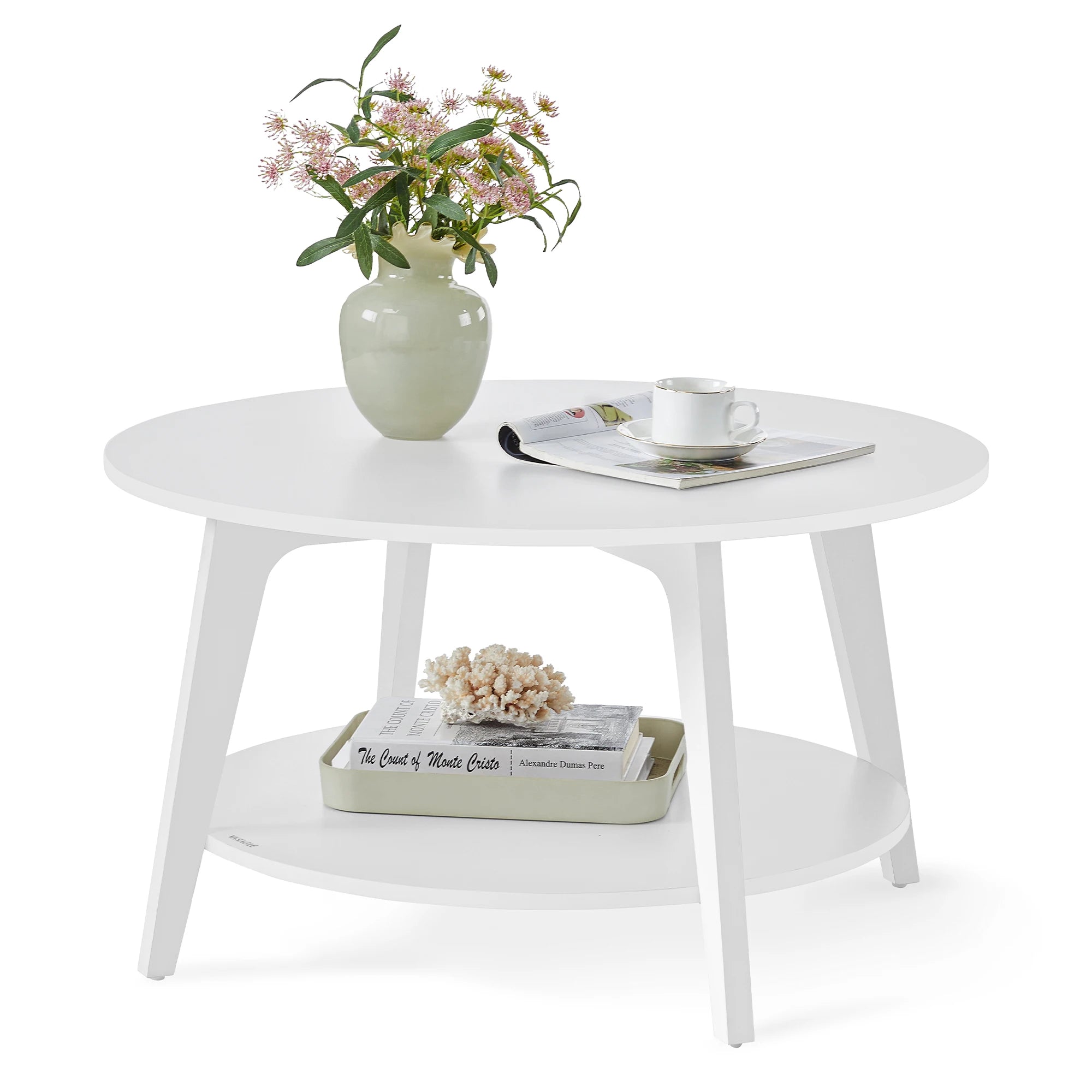 VASAGLE Coffee Table, 2-Tier Living Room Table, ∅ 80 x 45 cm, Easy to Assemble, Snow White