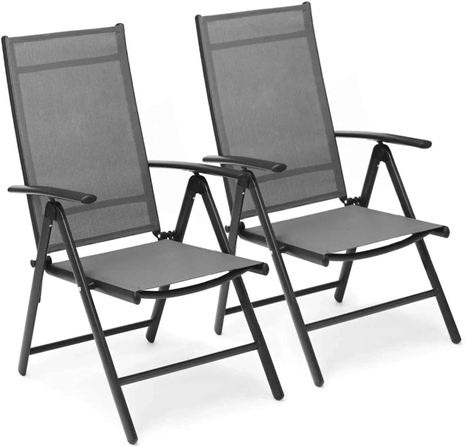 2-Piece Foldable Patio Armchairs, Folding Dining Chairs, Aluminum, Padded Adjustable High Backrest, Lightweight Garden Chair, Load 120 kg