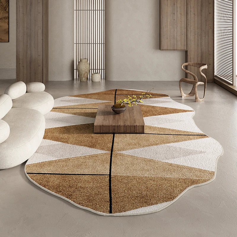 American Retro Rugs for Bedroom, Fluffy Soft Brown Plush Rug, Irregular Living Room Decorative Carpet, Large Thickened Floor Mat